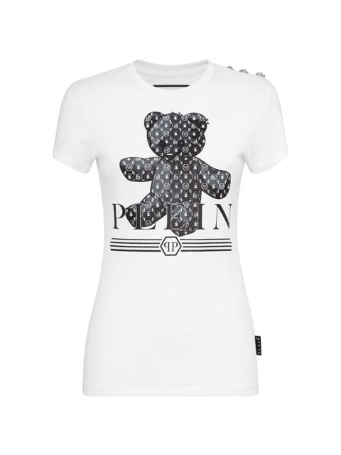 teddy bear-print cotton T-shirt