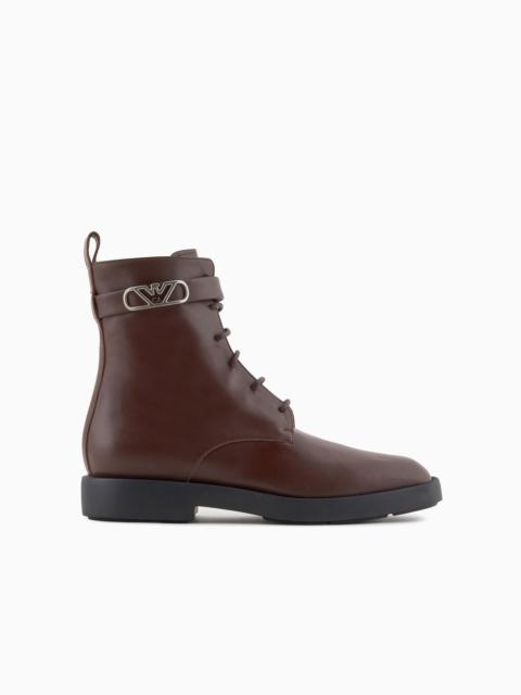 EMPORIO ARMANI Leather lace-up ankle boots with Icon logo strap