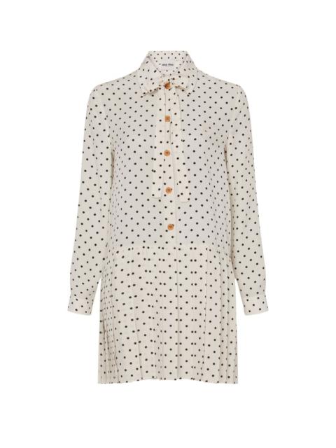 Pleated shirt dress with polka dots and lavaliere