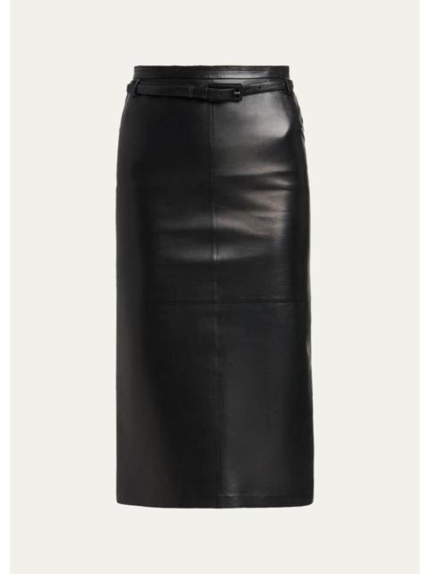TOM FORD Silky Guanteria Lambskin Leather Belted Pencil Skirt