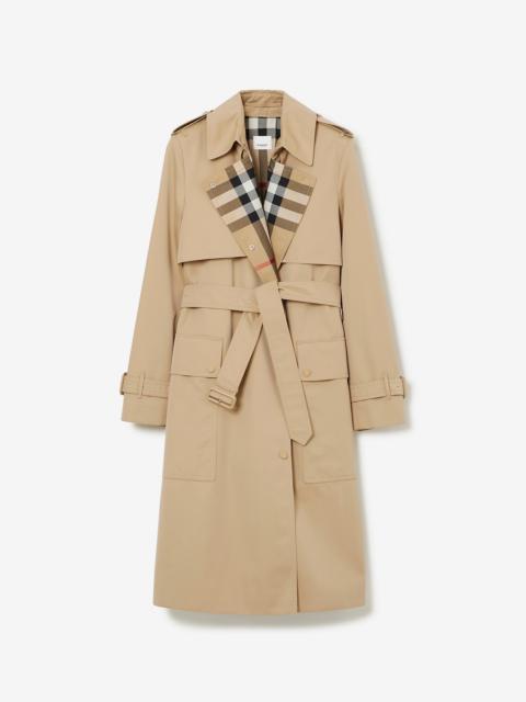 Burberry Check Panel Cotton Gabardine Trench Coat