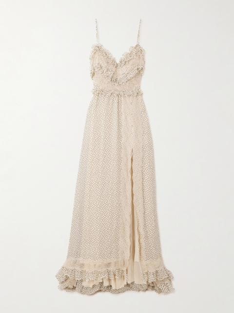 Valentino Lace-trimmed Ruffled Polka-dot Silk-georgette Gown