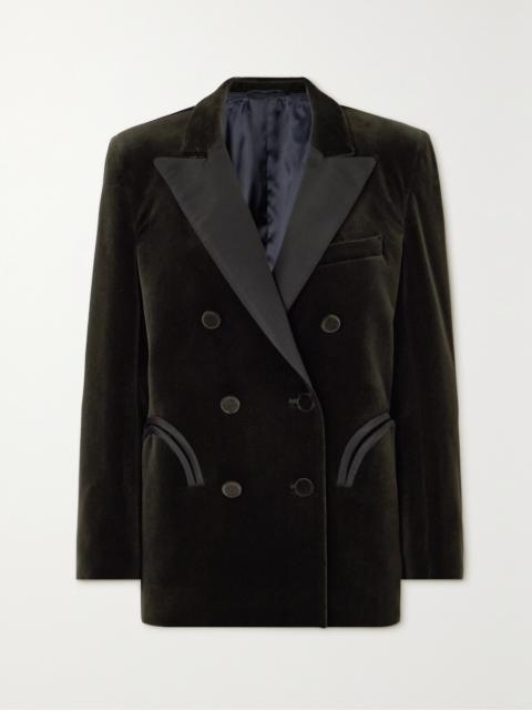 BLAZÉ MILANO Everynight Double-breasted Silk-satin Trimmed Cotton-velvet Blazer