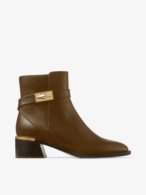 JIMMY CHOO Diantha 45
Brown Calf Leather Ankle Boot with Diamond Hardware