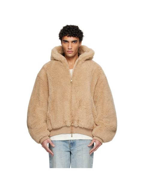 Fear of God Tan Alpaca Hooded Bomber Jacket