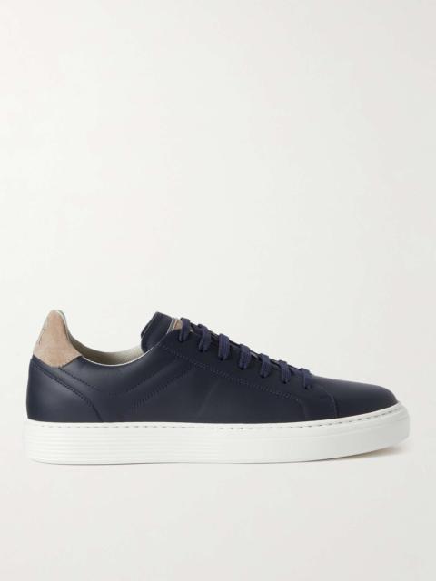 Brunello Cucinelli Suede-Trimmed Full-Grain Leather Sneakers