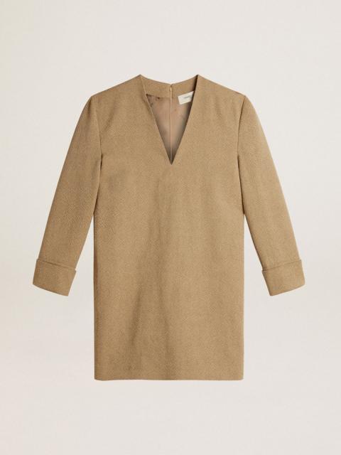 Pale beech-colored short woolen dress