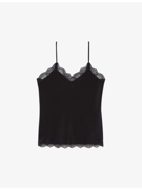 The Kooples Lace-embroidered relaxed-fit silk top