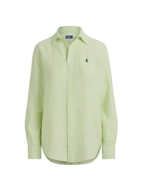 Polo Ralph Lauren Women's Pony-Embroidered Striped Classic-Fit Shirt - Electric Lime White