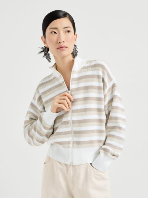Brunello Cucinelli Rib knit cotton cardigan with stripes
