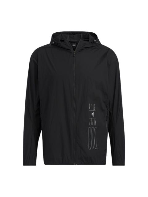 adidas Solid Color Sports Hooded Jacket Black HE9915