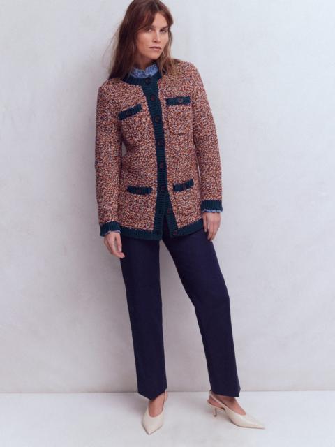 BODEN Textured Marl Cardigan-Navy/ Red Marl