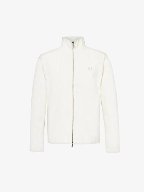 Brand-embroidered funnel-neck cotton jacket