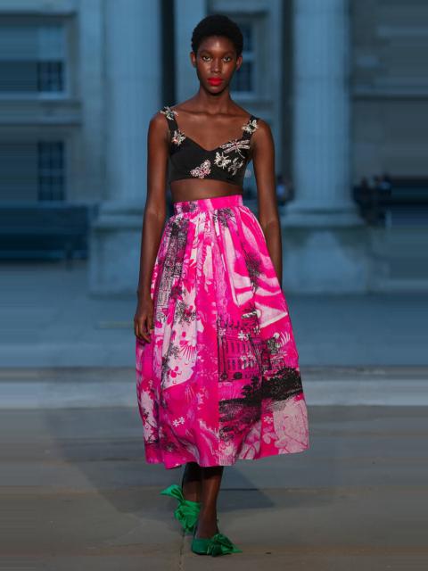 Erdem Pleated Cotton Faille Midi Skirt pink