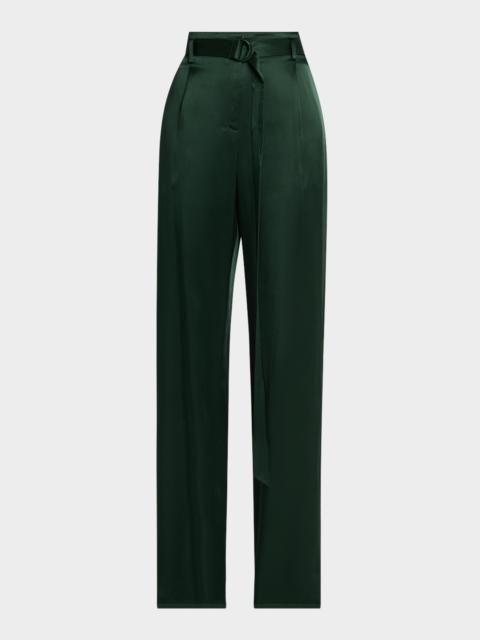 LAPOINTE Satin High Waisted Belted Pants