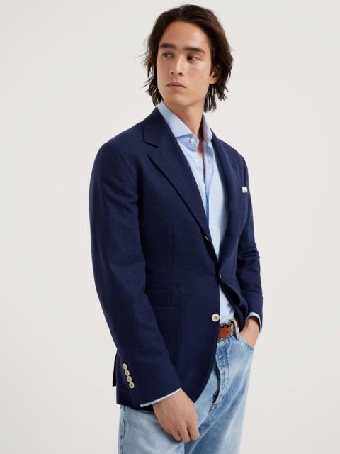 Wool, silk and cashmere diagonal deconstructed blazer with patch pockets