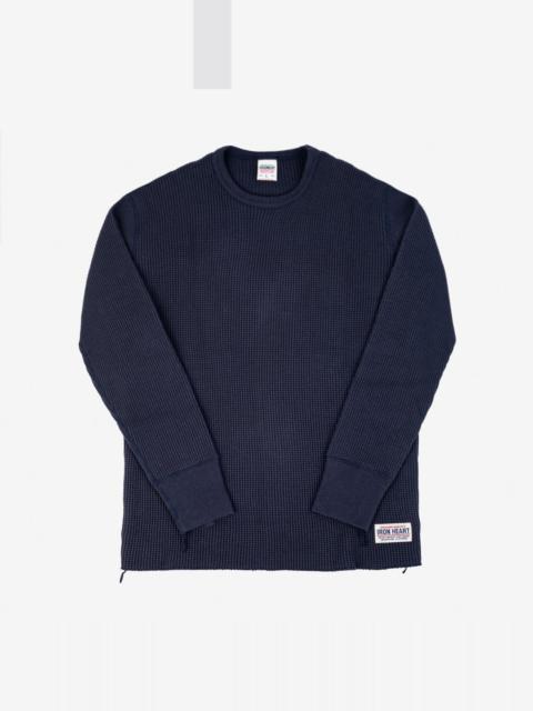 Iron Heart IHTL-1301-NAV Waffle Knit Long Sleeved Crew Neck Thermal Top - Navy