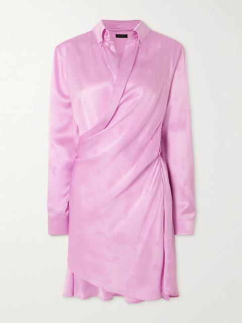 BALENCIAGA Draped logo-jacquard silk mini wrap dress Baby pink