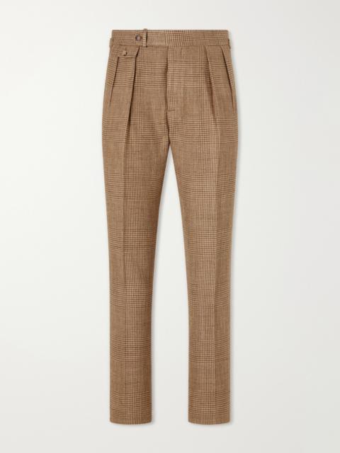 Polo Ralph Lauren Straight-Leg Pleated Houndstooth Linen, Silk and Wool-Blend Trousers