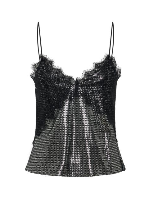 ONE TEASPOON Afterparty Sequin Cami Top - Silver & Black Lace