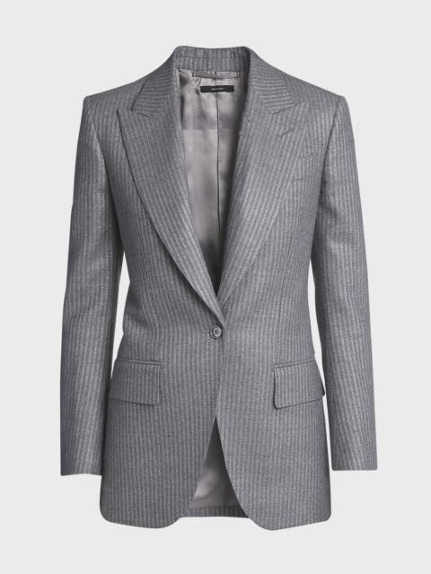 TOM FORD Metallic Striped Wool Flannel Single-Breasted Jacket