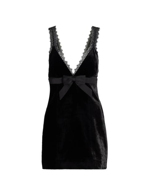 RONNY KOBO Women's Emmi Lace-Trim Bow Velvet Minidress - Black