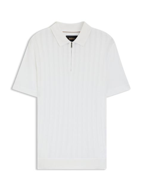 BOSS COTTON-SILK POLO SHIRT WITH ZIP NECK
