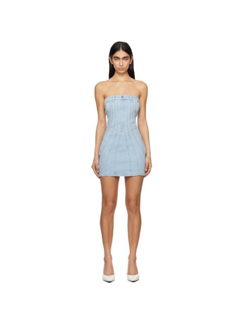 MUGLER Blue Spiral Denim Bustier Minidress