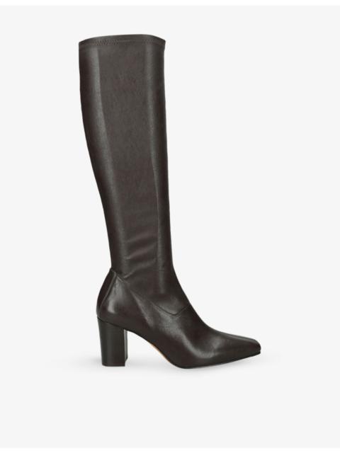 JUDE Memo Stretch-Leather Block-Heel Knee-High Boots