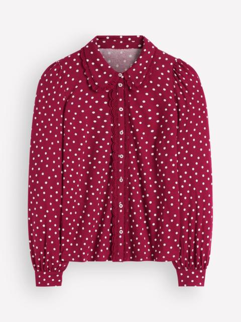 BODEN Lace Frill Blouse-Ruby Red, Boden Spot