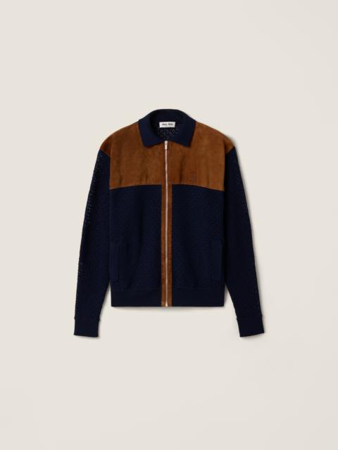 Miu Miu Cotton crochet and suede cardigan