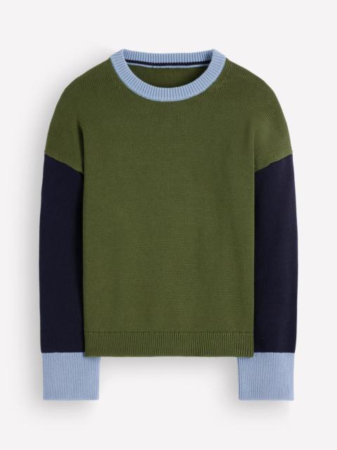BODEN Lucy Relaxed Cotton Sweater-Green colour block