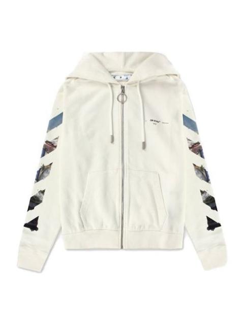 Off-White Off-White Zipped Up Printed Hooded sweater Men White OMBE001G20FLE0010110