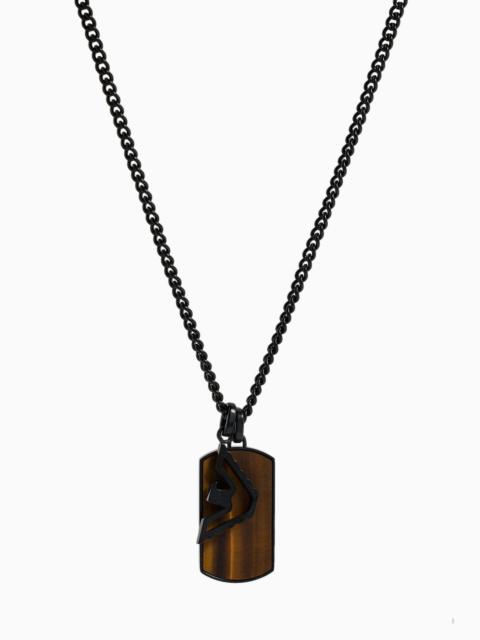 EMPORIO ARMANI Brown Tiger's Eye Dog Tag and Black Eagle Necklace