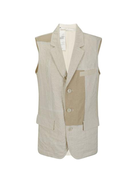 patchwork-design single-breasted vest