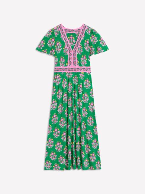 BODEN Ellie Flutter Maxi Tea Dress-Rich Emerald, Wildflower Stamp