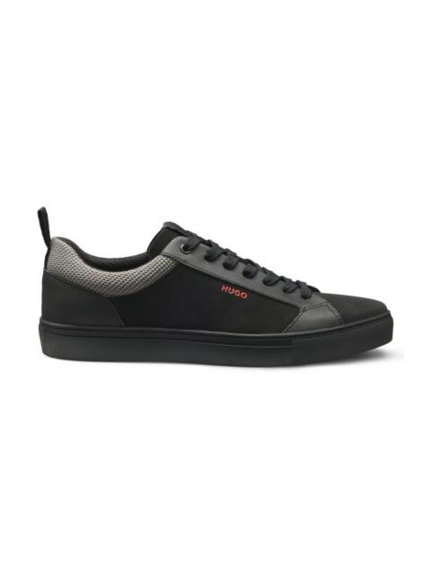 HUGO FAUX-NUBUCK TRAINERS WITH MESH COLLAR