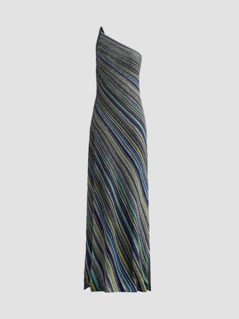 Missoni Women's Chevron Stripe One-Shoulder Maxi Dress - Green Tones