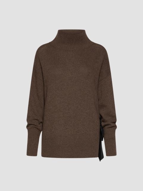 MARELLA Women's Cashmere Blend Mock Polo Neck Jumper with Silk Sash - Dark Bown
