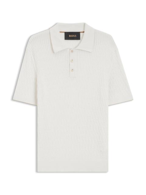 BOSS CABLE-KNIT POLO SWEATER IN COTTON AND CASHMERE