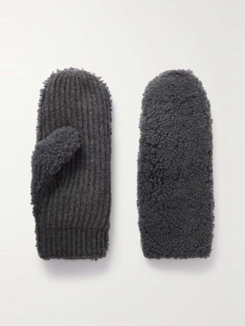 Yves Salomon Shearling and ribbed wool and cashmere-blend mittens