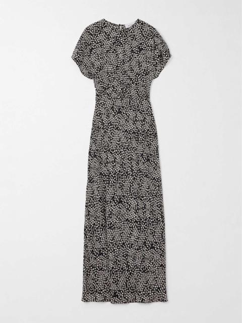 MATTEAU Gathered printed silk crepe de chine maxi dress Black