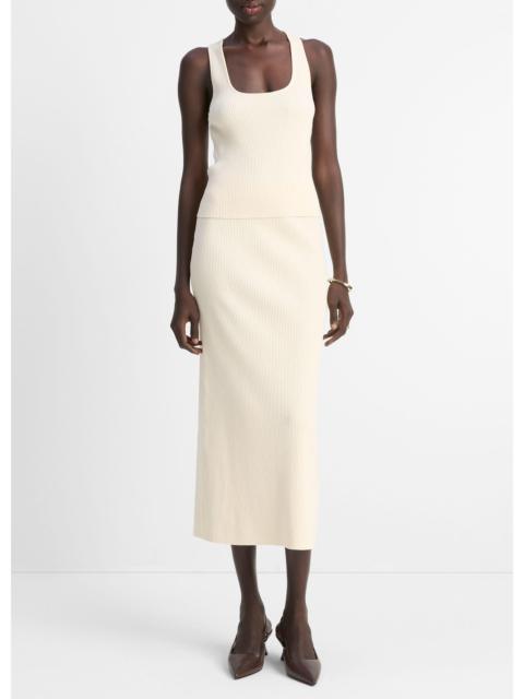 Vince Ribbed Cotton-Blend Midi Skirt