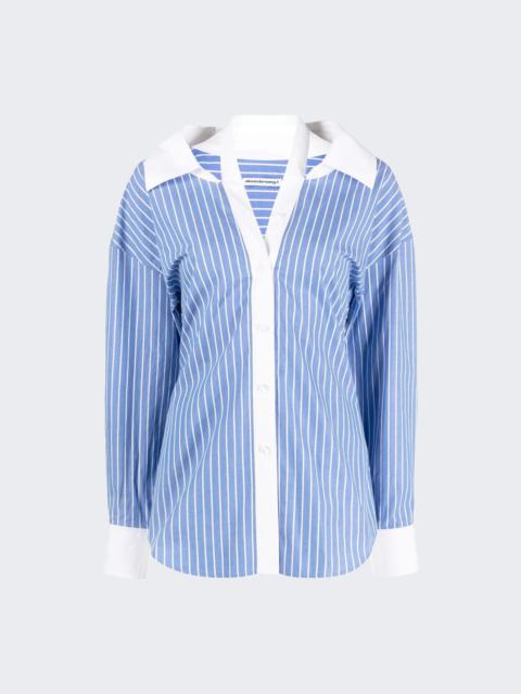 Cropped Button Down Top Blue And White