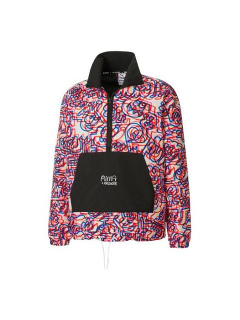 PUMA PUMA x Mr Doodle Crossover Graffiti Printing Contrasting Colors Cardigan Stand Collar Jacket Red 530