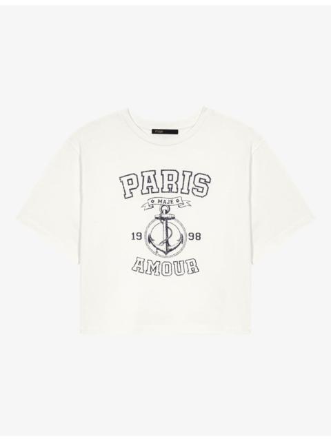 maje Sailor-Print Short-Sleeved Cotton-Jersey T-Shirt