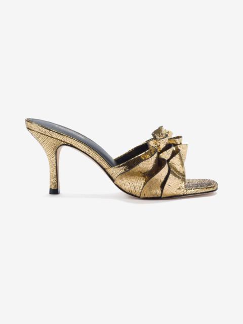 Larroudé Colette Ruffle Mule In Gold Cracked Metallic Leather
