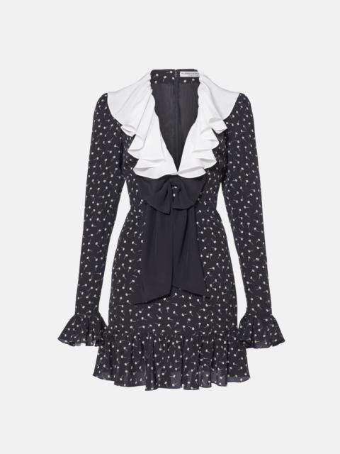 Alessandra Rich DAISY PRINT SILK MINI DRESS WITH VOLANT AND BOW
