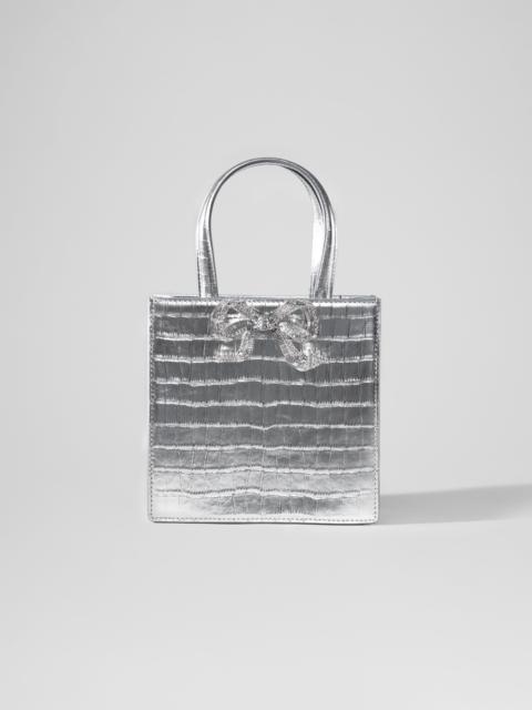 self-portrait Silver Croc Mini Tote Bow Bag