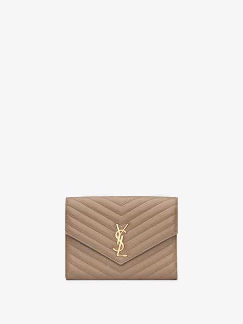 SAINT LAURENT envelope flap pouch in mix matelassé metallic grain 